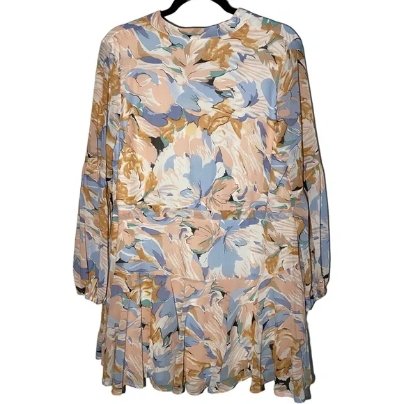 Entro Womens Large Floral Boho Preppy Pastel Long Sleeve Split Neck Tiered Dress - Picture 6 of 14